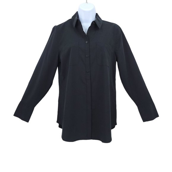 Chicos Half Placket Shirt Fashion Top Womens Size 0 US 4 Black Silky Soft NEW - Picture 1 of 12